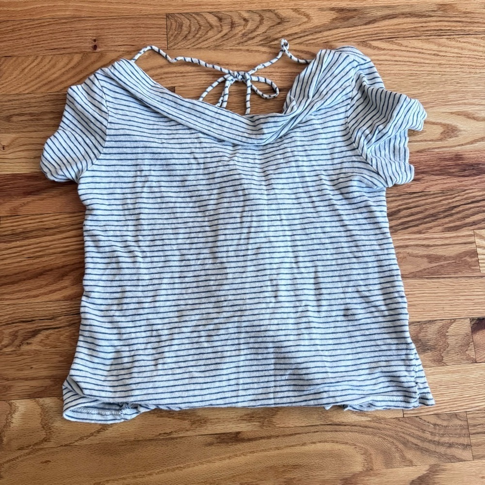 Anthropologie Maeve striped linen cowl neck shirt with tie back 100% linen Small - Picture 3 of 5